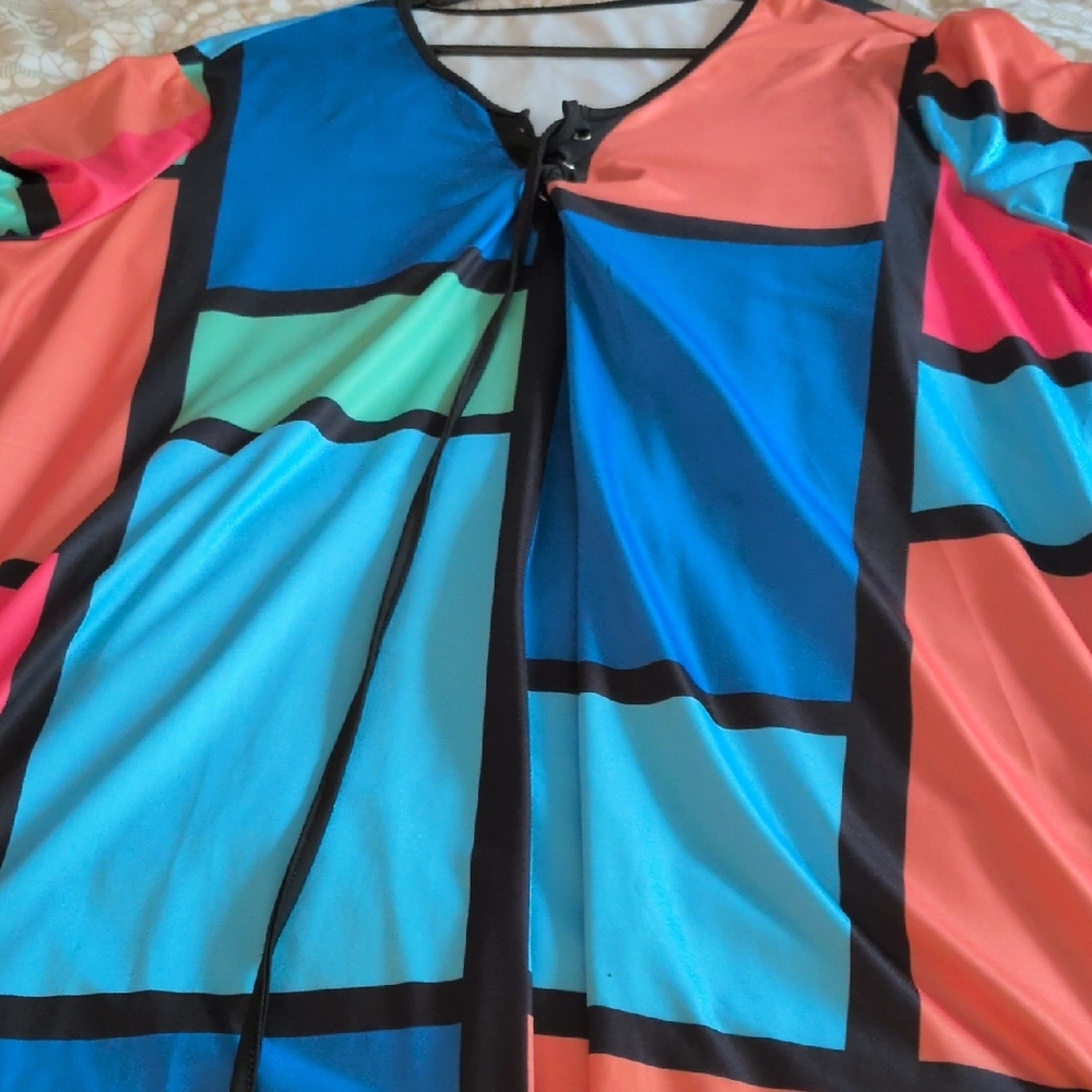 SHEIN Color Block Midi Dress - Blue, Orange, Green, Pink